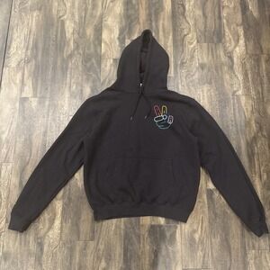 Adidas Originals Hoodie Men's M Black Pullover Fleece Peace Sign Hand Graphic